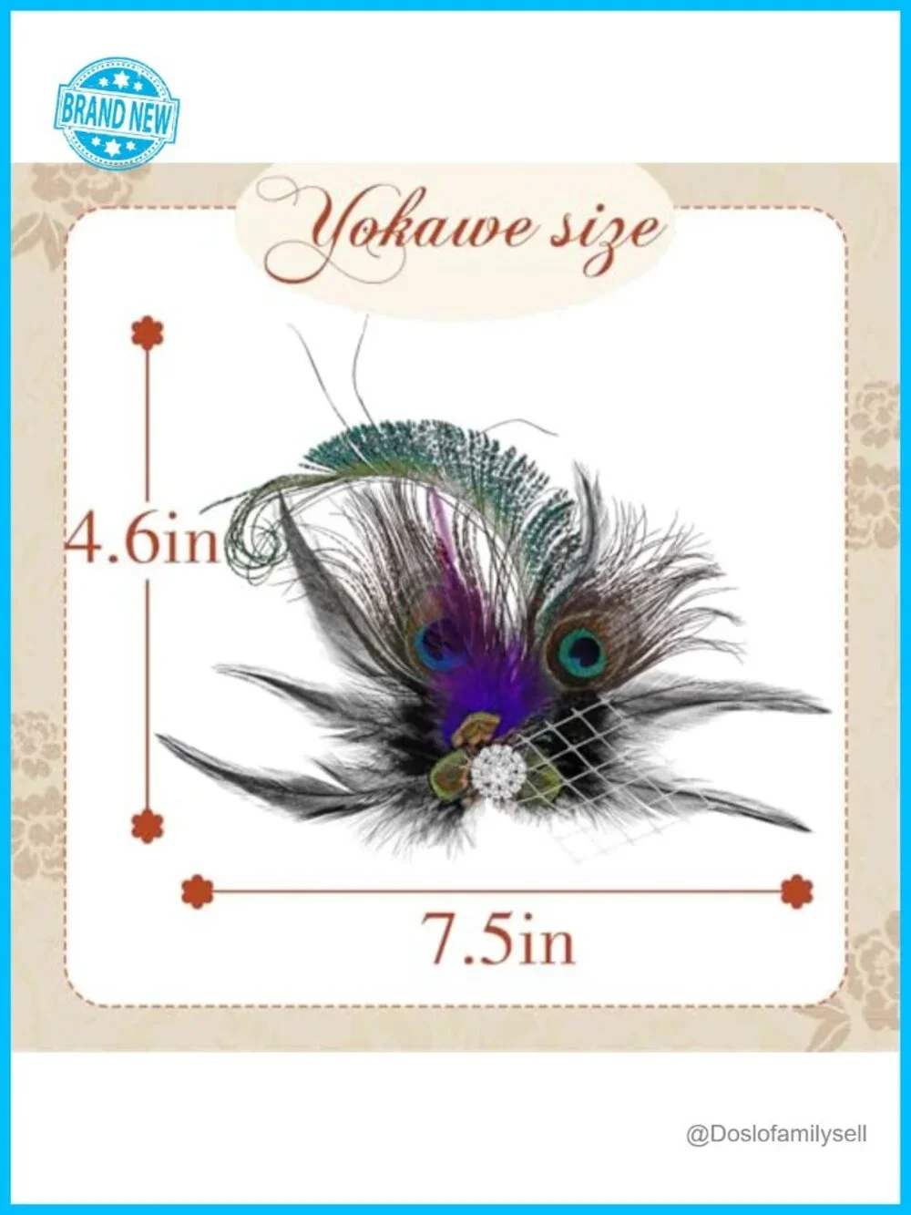 Peacock Feather Hair Clip 1920s Fascinator with Rhinestone Flapper Prom Hair